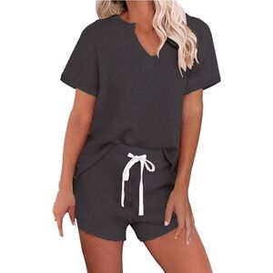 (A8) Ekouaer NAVY BLUE Pajama Short Sleeve Henley-Top & Short Set, Size S, NWT